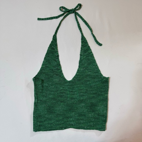 Princess Polly Tops - Princess Polly Crochet Halter Crop Top Green Sz. XS